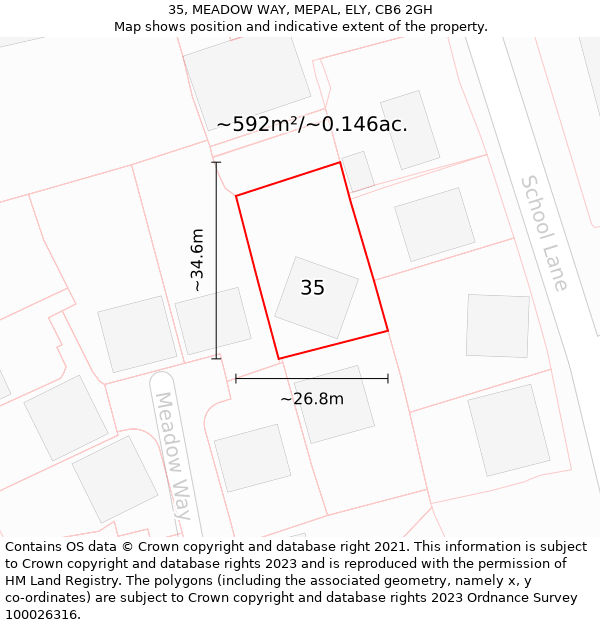 35, MEADOW WAY, MEPAL, ELY, CB6 2GH: Plot and title map