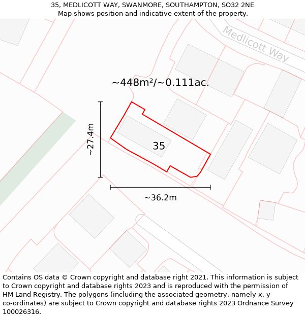 35, MEDLICOTT WAY, SWANMORE, SOUTHAMPTON, SO32 2NE: Plot and title map