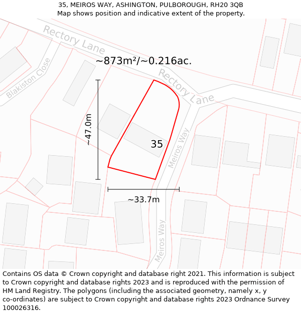 35, MEIROS WAY, ASHINGTON, PULBOROUGH, RH20 3QB: Plot and title map