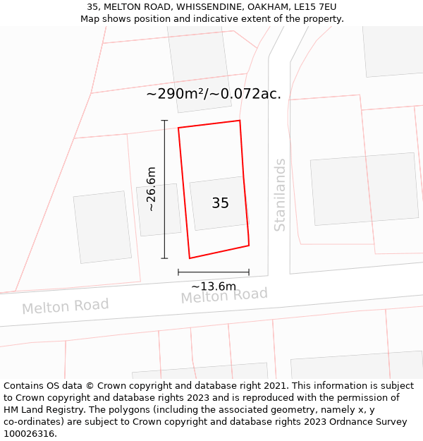 35, MELTON ROAD, WHISSENDINE, OAKHAM, LE15 7EU: Plot and title map