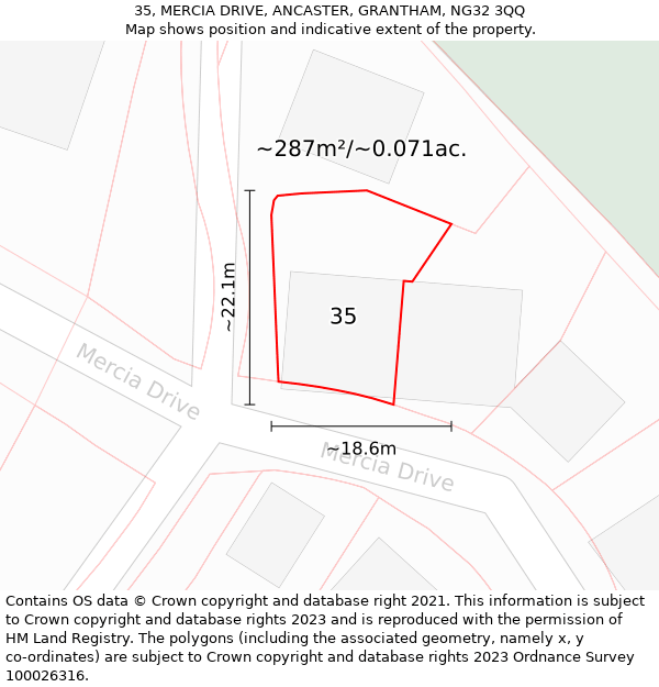 35, MERCIA DRIVE, ANCASTER, GRANTHAM, NG32 3QQ: Plot and title map