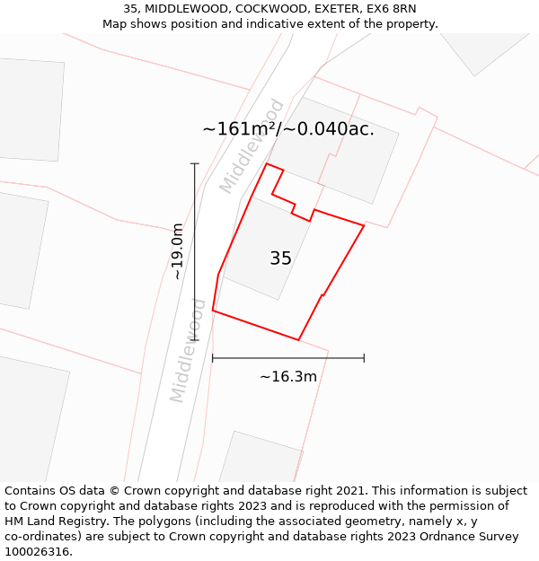 35, MIDDLEWOOD, COCKWOOD, EXETER, EX6 8RN: Plot and title map