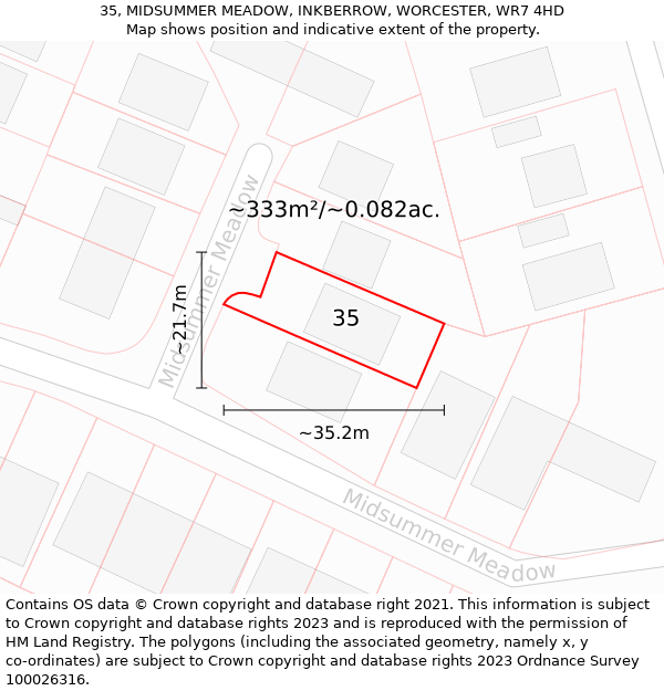 35, MIDSUMMER MEADOW, INKBERROW, WORCESTER, WR7 4HD: Plot and title map