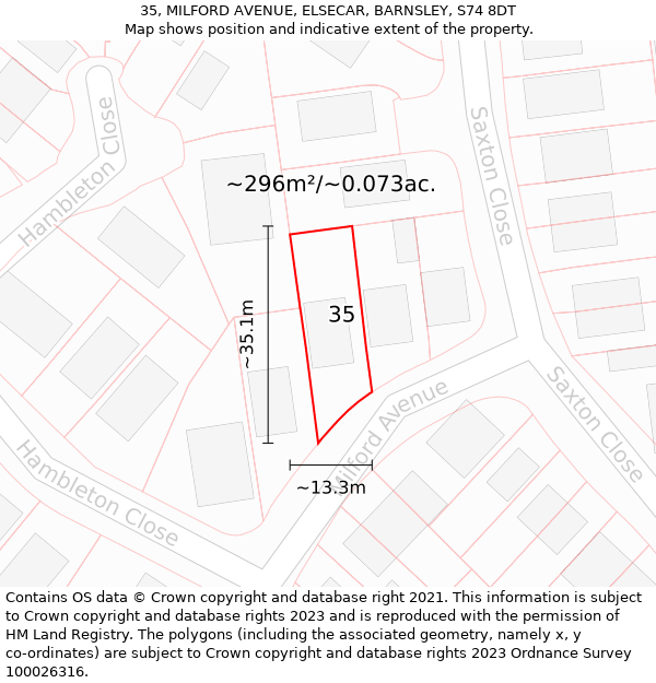 35, MILFORD AVENUE, ELSECAR, BARNSLEY, S74 8DT: Plot and title map