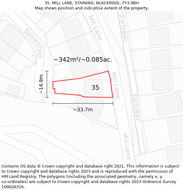 35, MILL LANE, STAINING, BLACKPOOL, FY3 0BH: Plot and title map