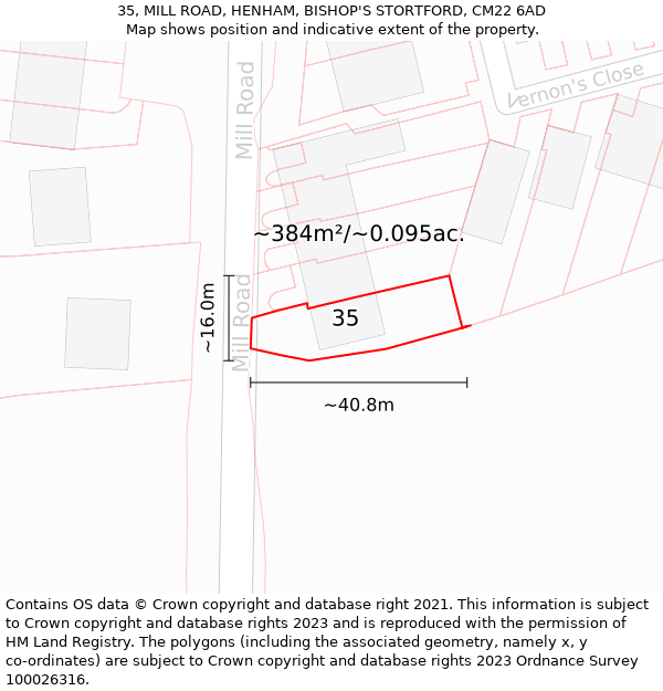 35, MILL ROAD, HENHAM, BISHOP'S STORTFORD, CM22 6AD: Plot and title map