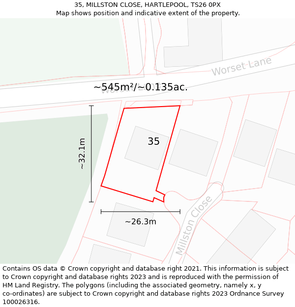 35, MILLSTON CLOSE, HARTLEPOOL, TS26 0PX: Plot and title map