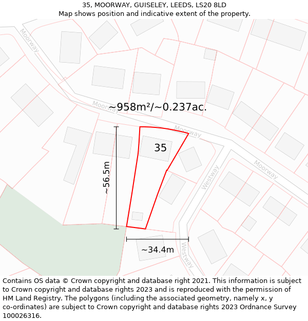 35, MOORWAY, GUISELEY, LEEDS, LS20 8LD: Plot and title map