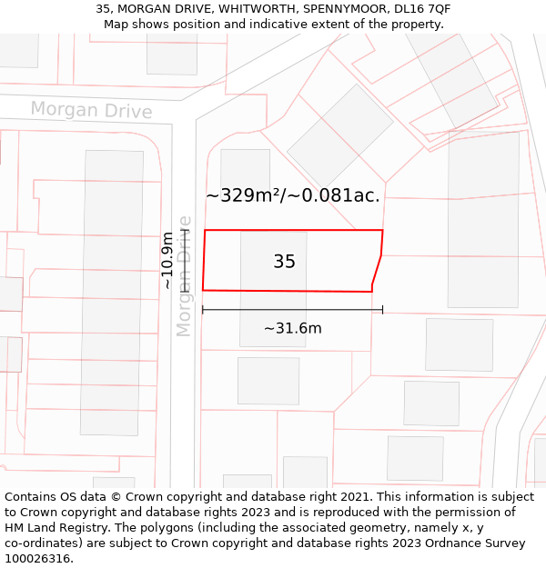 35, MORGAN DRIVE, WHITWORTH, SPENNYMOOR, DL16 7QF: Plot and title map