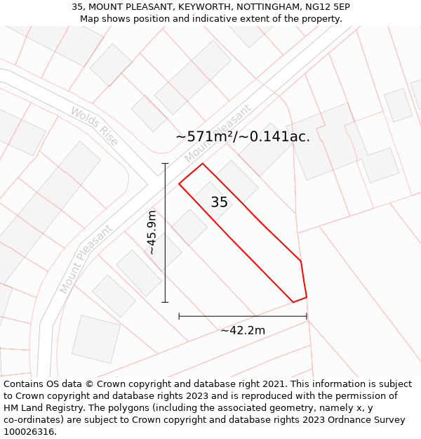 35, MOUNT PLEASANT, KEYWORTH, NOTTINGHAM, NG12 5EP: Plot and title map