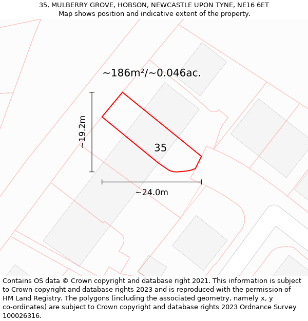 35, MULBERRY GROVE, HOBSON, NEWCASTLE UPON TYNE, NE16 6ET: Plot and title map