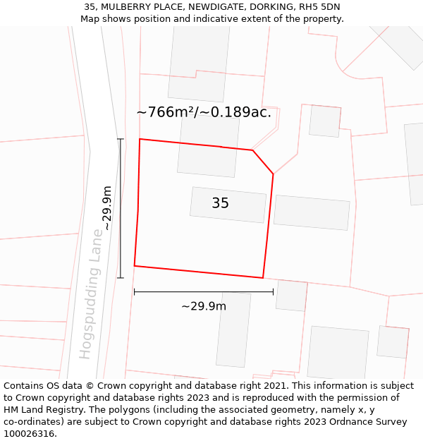 35, MULBERRY PLACE, NEWDIGATE, DORKING, RH5 5DN: Plot and title map