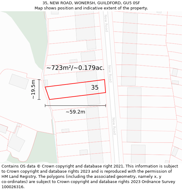 35, NEW ROAD, WONERSH, GUILDFORD, GU5 0SF: Plot and title map