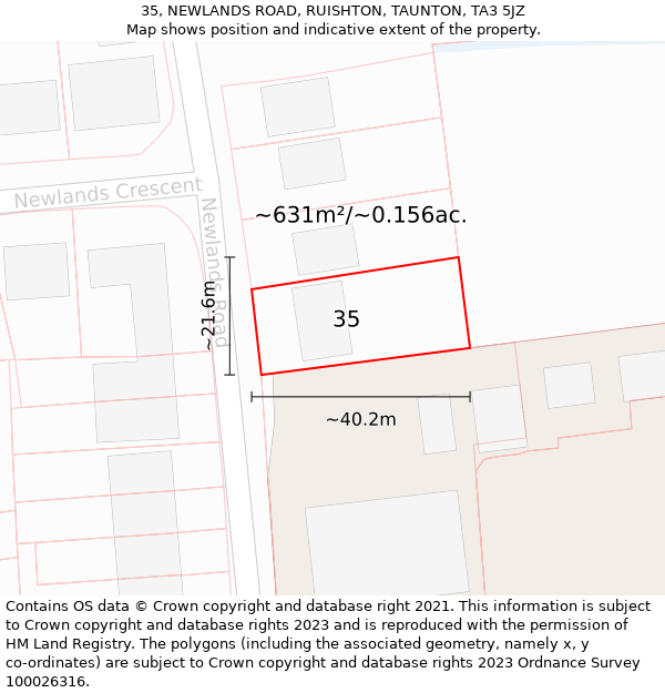 35, NEWLANDS ROAD, RUISHTON, TAUNTON, TA3 5JZ: Plot and title map