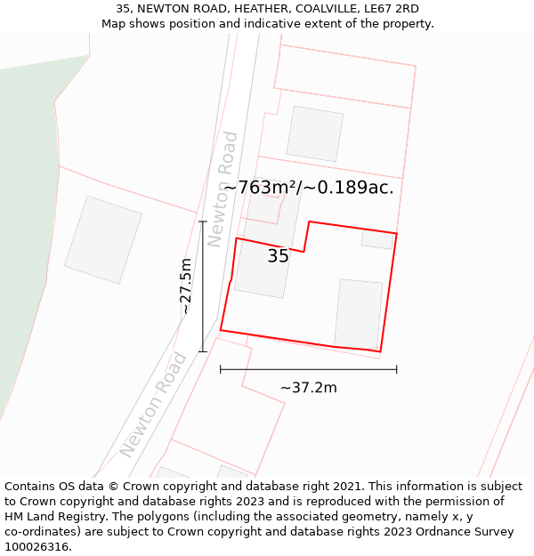 35, NEWTON ROAD, HEATHER, COALVILLE, LE67 2RD: Plot and title map