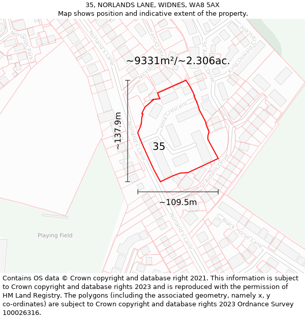 35, NORLANDS LANE, WIDNES, WA8 5AX: Plot and title map