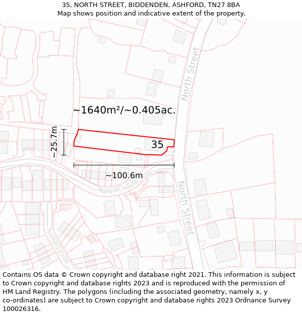 35, NORTH STREET, BIDDENDEN, ASHFORD, TN27 8BA: Plot and title map