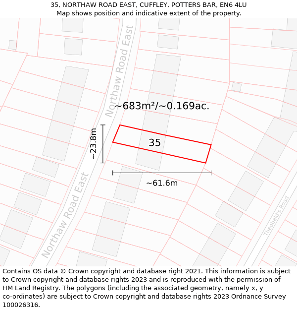 35, NORTHAW ROAD EAST, CUFFLEY, POTTERS BAR, EN6 4LU: Plot and title map