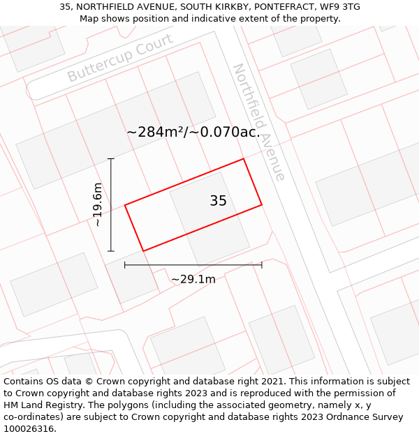 35, NORTHFIELD AVENUE, SOUTH KIRKBY, PONTEFRACT, WF9 3TG: Plot and title map