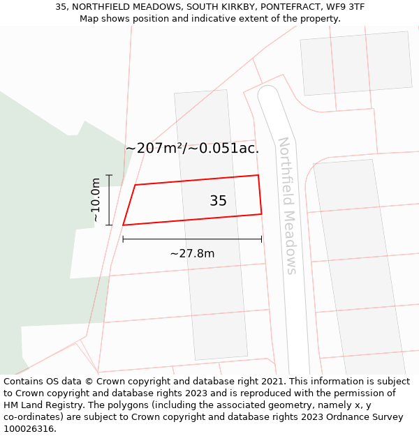 35, NORTHFIELD MEADOWS, SOUTH KIRKBY, PONTEFRACT, WF9 3TF: Plot and title map