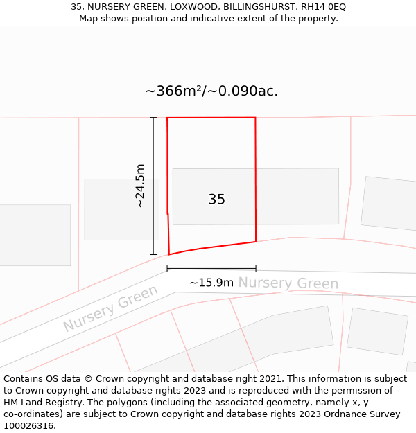 35, NURSERY GREEN, LOXWOOD, BILLINGSHURST, RH14 0EQ: Plot and title map