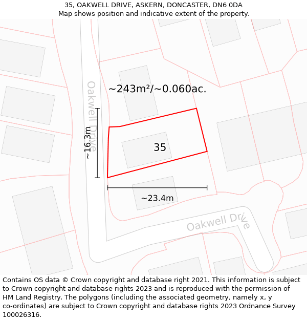 35, OAKWELL DRIVE, ASKERN, DONCASTER, DN6 0DA: Plot and title map