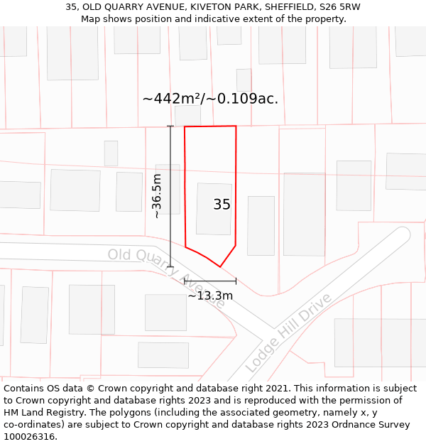 35, OLD QUARRY AVENUE, KIVETON PARK, SHEFFIELD, S26 5RW: Plot and title map