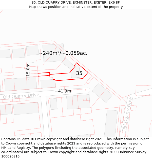 35, OLD QUARRY DRIVE, EXMINSTER, EXETER, EX6 8FJ: Plot and title map