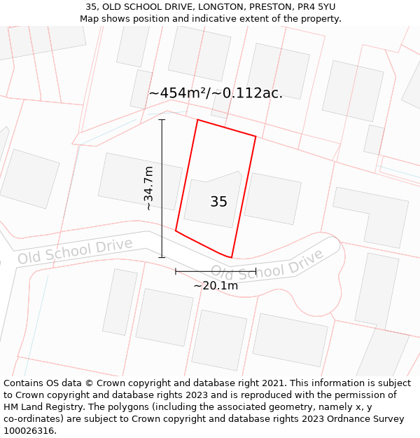 35, OLD SCHOOL DRIVE, LONGTON, PRESTON, PR4 5YU: Plot and title map