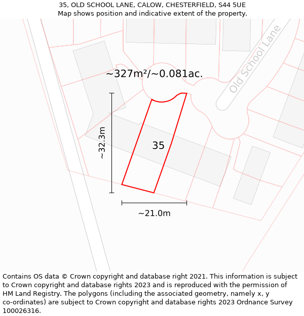 35, OLD SCHOOL LANE, CALOW, CHESTERFIELD, S44 5UE: Plot and title map