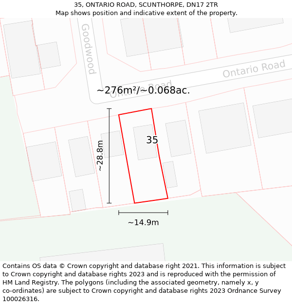 35, ONTARIO ROAD, SCUNTHORPE, DN17 2TR: Plot and title map