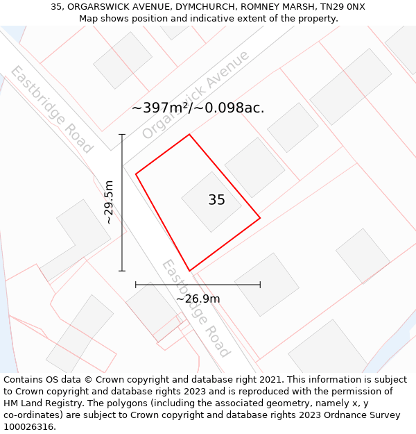 35, ORGARSWICK AVENUE, DYMCHURCH, ROMNEY MARSH, TN29 0NX: Plot and title map