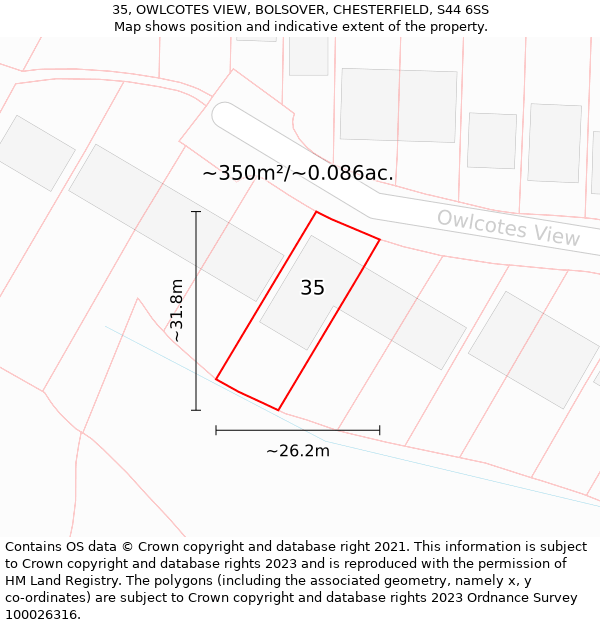 35, OWLCOTES VIEW, BOLSOVER, CHESTERFIELD, S44 6SS: Plot and title map