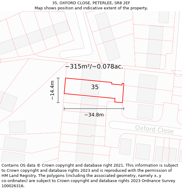 35, OXFORD CLOSE, PETERLEE, SR8 2EF: Plot and title map