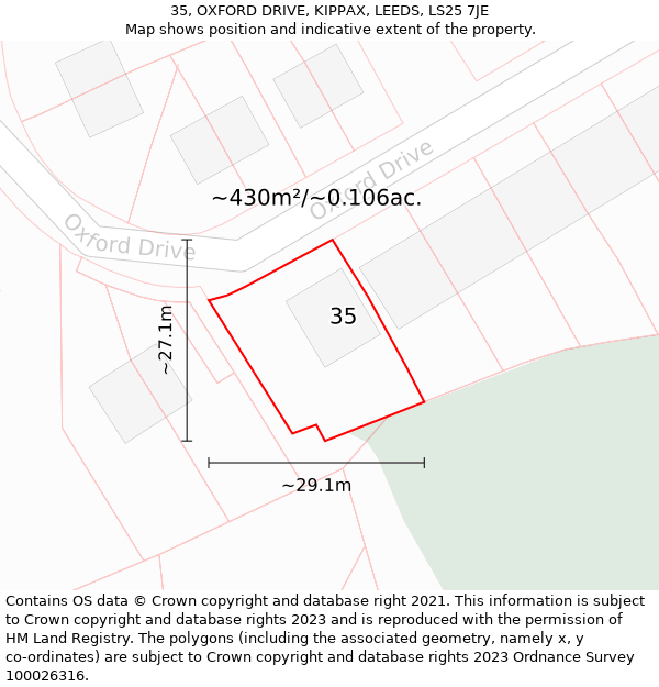 35, OXFORD DRIVE, KIPPAX, LEEDS, LS25 7JE: Plot and title map