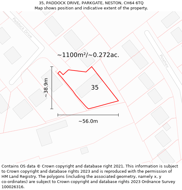 35, PADDOCK DRIVE, PARKGATE, NESTON, CH64 6TQ: Plot and title map