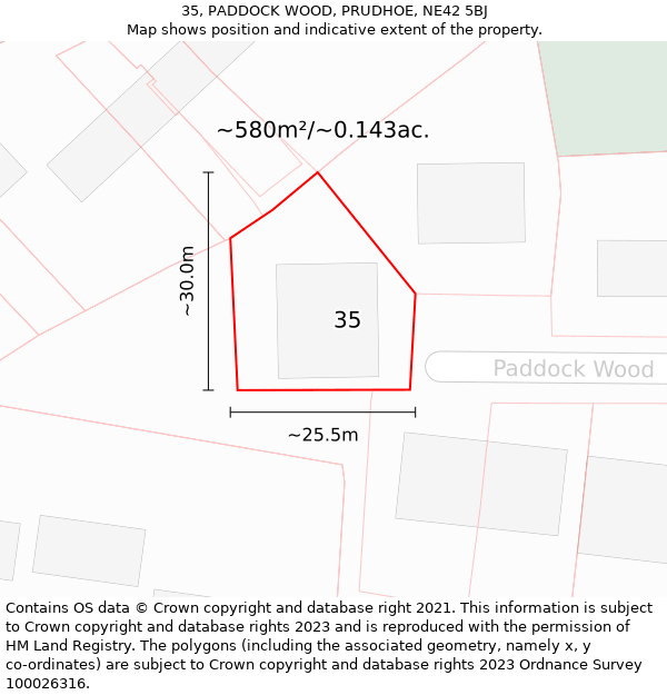 35, PADDOCK WOOD, PRUDHOE, NE42 5BJ: Plot and title map