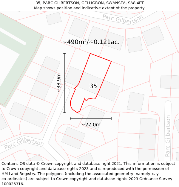 35, PARC GILBERTSON, GELLIGRON, SWANSEA, SA8 4PT: Plot and title map