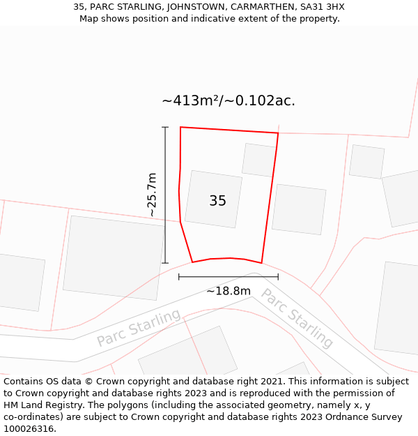 35, PARC STARLING, JOHNSTOWN, CARMARTHEN, SA31 3HX: Plot and title map