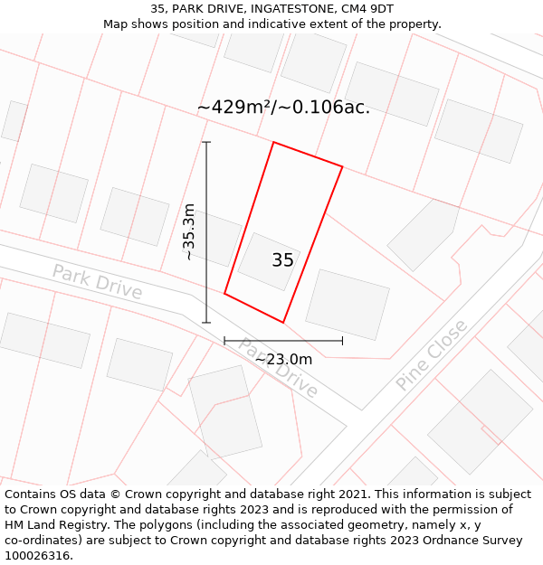 35, PARK DRIVE, INGATESTONE, CM4 9DT: Plot and title map