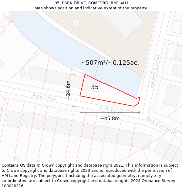 35, PARK DRIVE, ROMFORD, RM1 4LH: Plot and title map