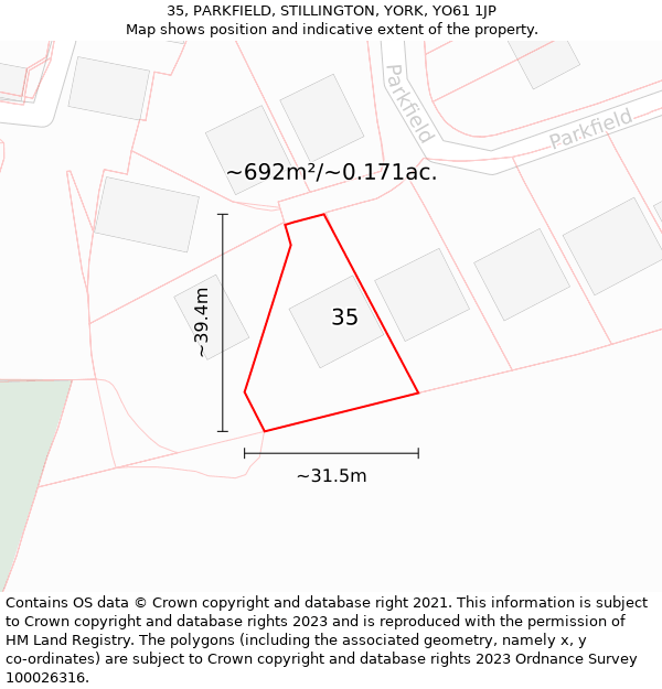 35, PARKFIELD, STILLINGTON, YORK, YO61 1JP: Plot and title map