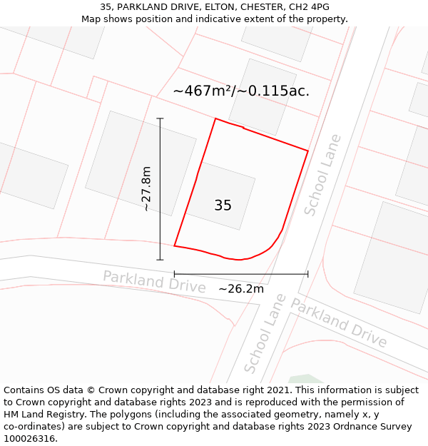 35, PARKLAND DRIVE, ELTON, CHESTER, CH2 4PG: Plot and title map