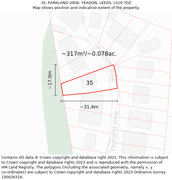 35, PARKLAND VIEW, YEADON, LEEDS, LS19 7DZ: Plot and title map