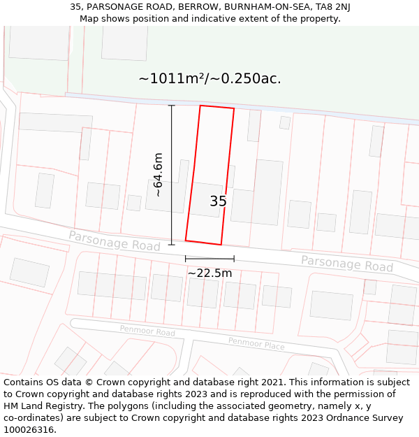 35, PARSONAGE ROAD, BERROW, BURNHAM-ON-SEA, TA8 2NJ: Plot and title map