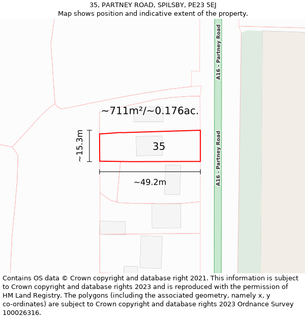 35, PARTNEY ROAD, SPILSBY, PE23 5EJ: Plot and title map