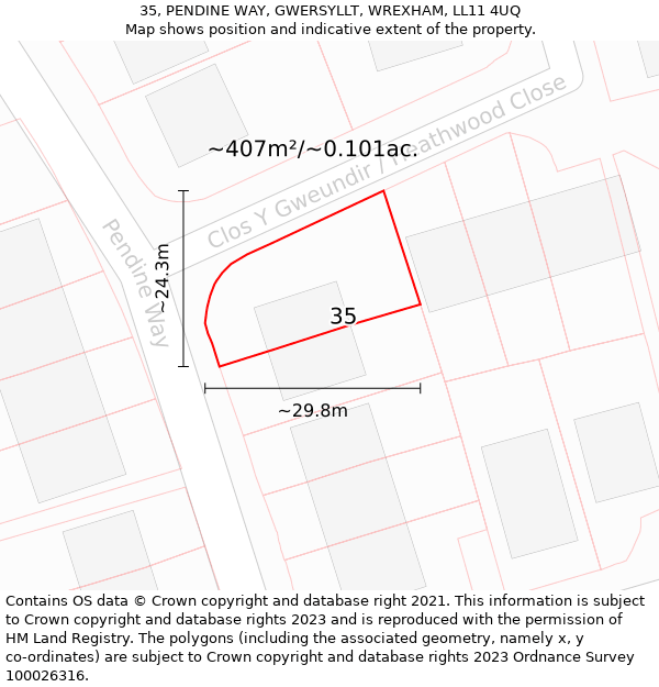 35, PENDINE WAY, GWERSYLLT, WREXHAM, LL11 4UQ: Plot and title map