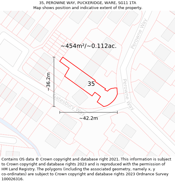 35, PEROWNE WAY, PUCKERIDGE, WARE, SG11 1TA: Plot and title map