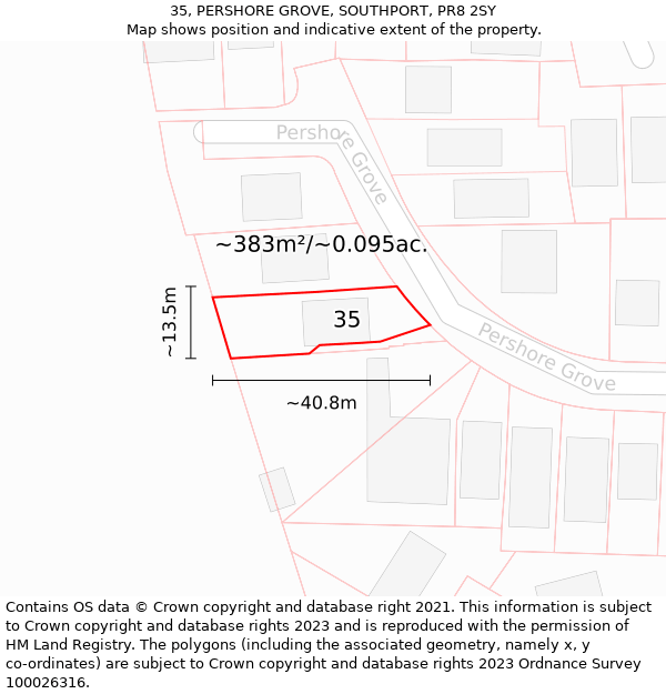 35, PERSHORE GROVE, SOUTHPORT, PR8 2SY: Plot and title map