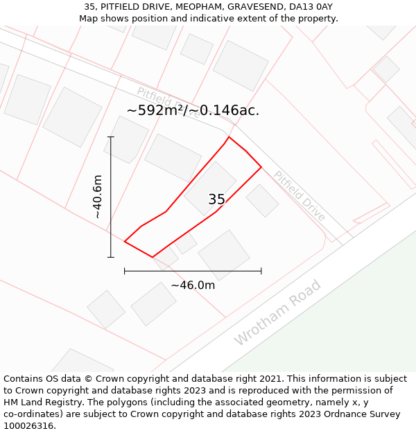 35, PITFIELD DRIVE, MEOPHAM, GRAVESEND, DA13 0AY: Plot and title map